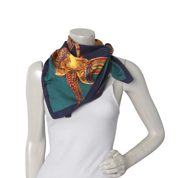 Vintage Roman Spartan Helmet Scarf Neck Hair Tie Scarf Navy Teal Yellow Red - Picture 6 of 7